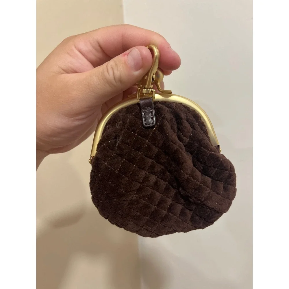 Juicy Couture Vintage Quilted Velour Coin Purse Brown Gold Heart Lock Key Charm